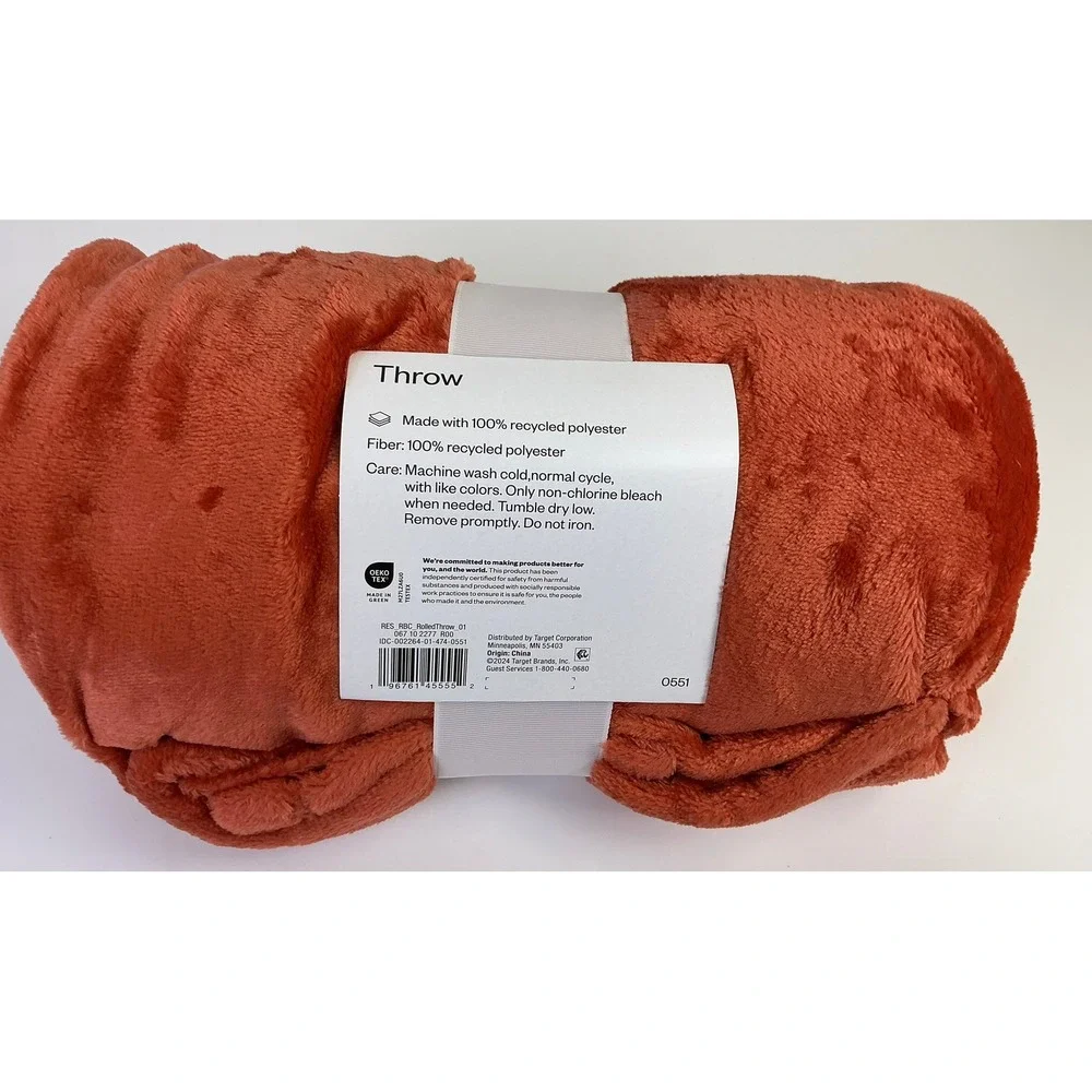 Room Essentials Throw‎ Blanket 50x60 Inches Cozy Orange Recycled Polyester